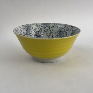 Japenese Tayo Floral Bowl Yellow And Blue Flowers 2.5" Tall